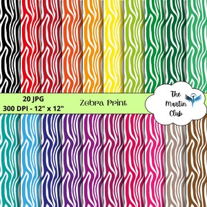 Può includere: Un set di 20 design di carta digitale con un motivo a stampa zebrata in vari colori. Ogni design misura 30,48 cm per 30,48 cm e ha una risoluzione di 300 DPI.
