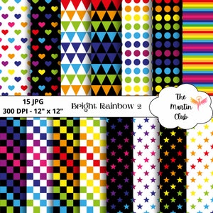 Regenbogen-Hintergrund, digitale Papiere, helles Regenbogen-Scrapbook-Papiermuster – digitaler Download – persönliche und kommerzielle Nutzung