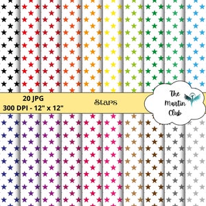 Sterren achtergrond digitale papieren witte regenboog sterren scrapbook patroon papier - digitale download - persoonlijk en commercieel gebruik