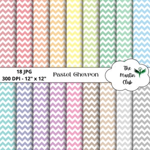 Può includere: Set di 18 motivi di carta digitale con disegni a chevron pastello in vari colori. Ogni motivo misura 30,5 cm per 30,5 cm e 300 DPI.