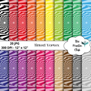 Può includere: 20 design di carta digitale con un motivo a vortice vorticoso in vari colori, tra cui bianco e nero, rosso, arancione, giallo, verde, blu, viola, rosa, marrone e grigio. Ogni design misura 12 pollici per 12 pollici e 300 DPI.