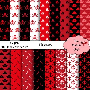 Pirates Background Digital Papers Red Burgundy Pirate Scrapbook Paper Pattern - Digital Download - Personal & Commercial Use