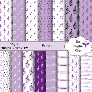 Music Pattern Background Digital Papers Purple Music Scrapbook Pattern - Digital Download - Personal & Commercial Use