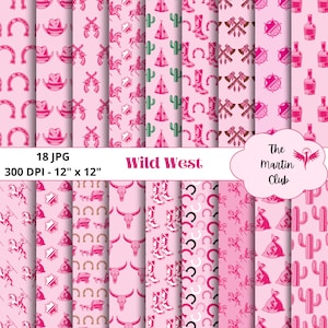 Wild West Digital Paper Pink Western Cowgirl Background Scrapbook Paper Pattern - Digital Download - Personal and Commercial Use