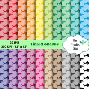 Getinte haaien achtergrond digitale papieren Rainbow haaien Scrapbook papier patroon - digitale download - persoonlijk en commercieel gebruik