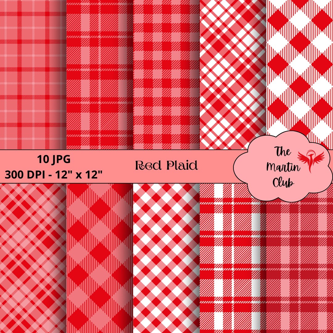 Red Plaid Background Digital Papers Red Buffalo Plaid Digital Scrapbook ...