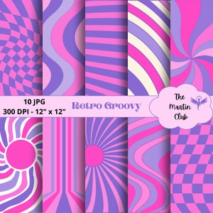 Retro Groovy Hintergrund Digitale Papiere Rosa Lila Groovy 60' 70' Retro Scrapbook Papier - Digitaler Download - Persönliche und kommerzielle Nutzung
