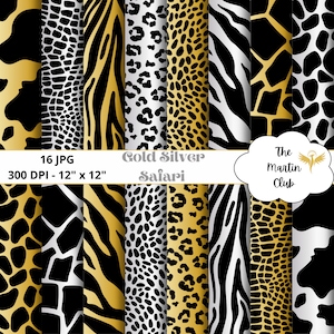 Golden Silver Safari Digital Papers Animal Skin Pattern Scrapbook Paper - Digital Download - Personal & Commercial Use