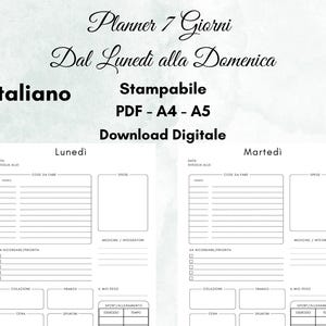Planner Giornaliero Stampabile Italiano, Planner 7 giorni Italiano, Planner Settimanale italiano. PDF - A4 - A5 Download digitale