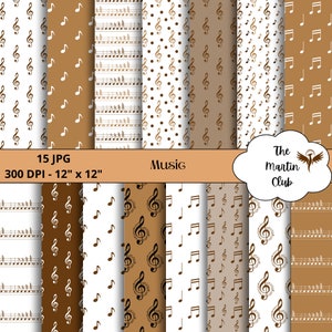 Music Pattern Background Digital Papers Brown Music Scrapbook Pattern - Digital Download - Personal & Commercial Use