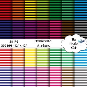 Horizontal Stripes Background Digital Papers - White Black Horizontal Stripes Scrapbook Paper - Digital Download - Personal & Commercial Use