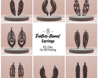 8 Feder STL Modelle für Ohrringe, 3D-Druck baumeln Designs, Schmuck Anhänger
