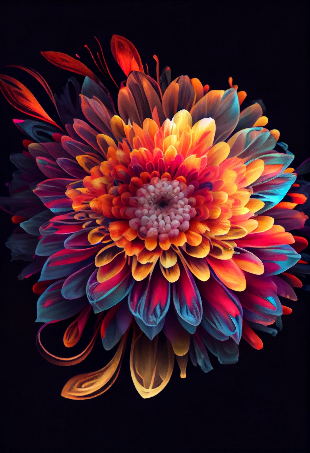 Flower Neon Poster Art set of 4 Digital Download High Etsy