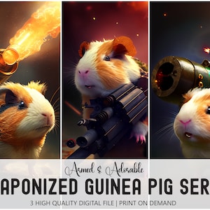 Conejillo de Indias, Cavy con lanzallamas, lanzacohetes, pistola, arte de póster - Descarga digital, alta resolución