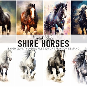 PRINTABLE HORSES, Instant Download, 300DPI, Huge Resolution, Shire Horses, Poster, Wall Art, Commercial Use