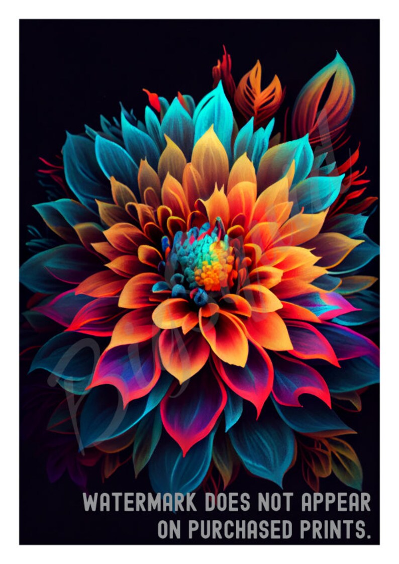 Flower, Neon Poster Art set of 4 Digital Download, High Resolution Etsy