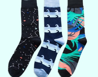 Fun colorful casual socks for men and women, funky groomsmen socks, crazy cozy dress socks