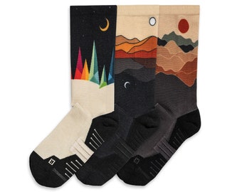 Pack of cool hiking socks - mens and womens novelty crew socks - 3 pairs