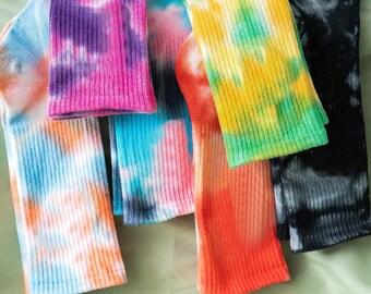 Funky colorful tie dye socks for men and women, crazy fun casual crew socks | One size