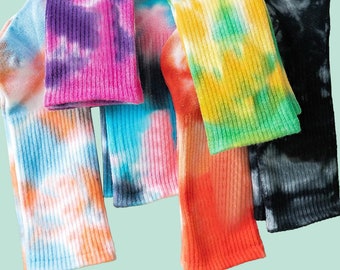 Funky colorful tie dye socks for men and women, crazy fun casual crew socks | One size