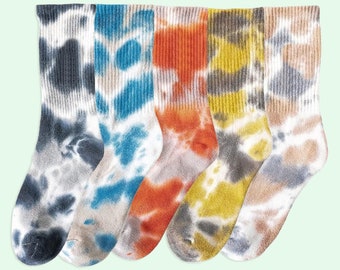 Cozy tie dye socks for men and women, fun colorful casual socks, crazy funky crew socks