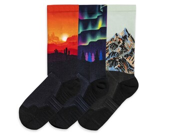 Funky hiking crew socks for men and women - 3 pairs pack of fun socks