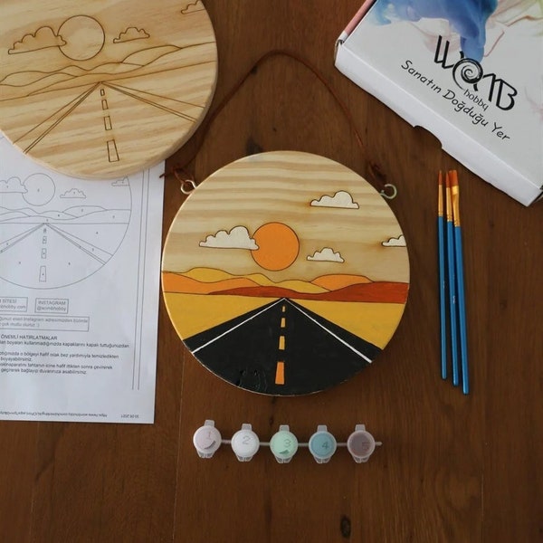 Kit de pintura de madera por número, kit de manualidades para adultos, arte de pared de madera, manualidades de bricolaje, regalo para el hogar, juego de madera, decoración de pared/carretera y felicidad