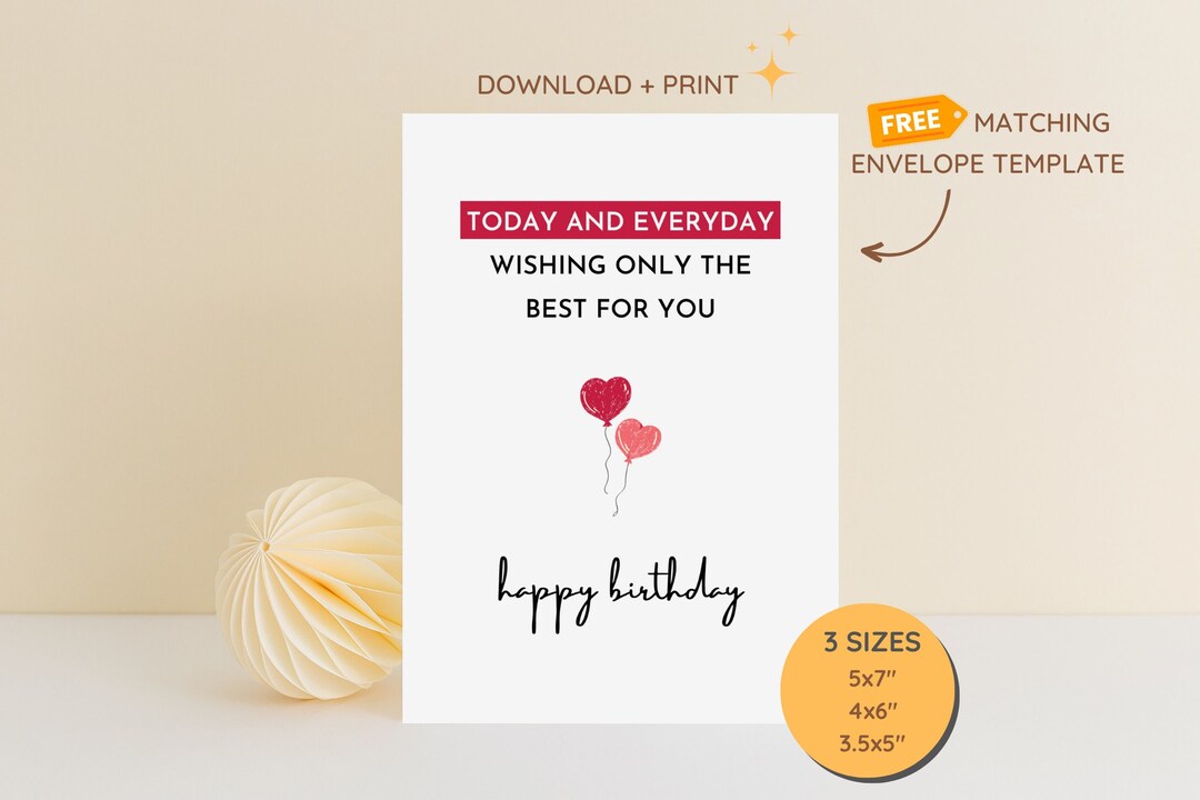 Printable Sweet Birthday Card, DIY Birthday Card, Best Wishes Birthday