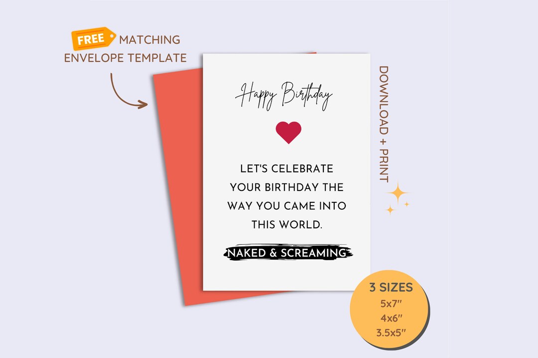 Printable Naughty Birthday Card, Complete Birthday Card Set, 5R 4R 3R ...