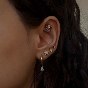 14K Gold Opal Starburst Earring