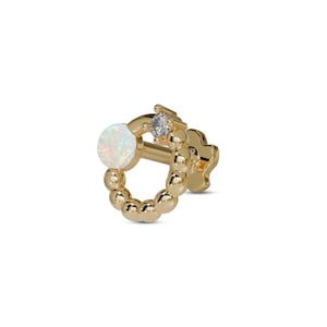 Opal Whisper – 14K Solid Gold Beaded Circle Screw Back Stud