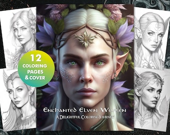 Enchanting Elf Women Coloring Pages for Adults - Printable Fantasy Artwork - Instant Download PDF Coloring Book with High Resolution Images
