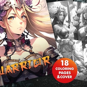 Woman Wariors Anime Coloring Book for Adults & Kids, 18 Pages + Cover Anime Girls Coloring Pages Printable PDF, Digital Download