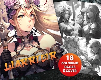 Woman Wariors Anime Coloring Book for Adults & Kids, 18 Pages + Cover Anime Girls Coloring Pages Printable PDF, Digital Download