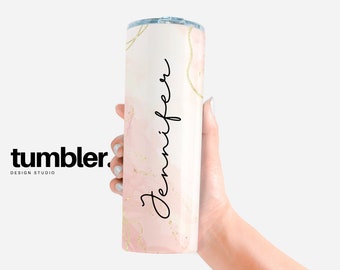 Add Your Own Text / Name Pink Agate Gold Marble Glitter Sublimation Tumbler Designs - 20oz Skinny Tumbler Templates - PNG