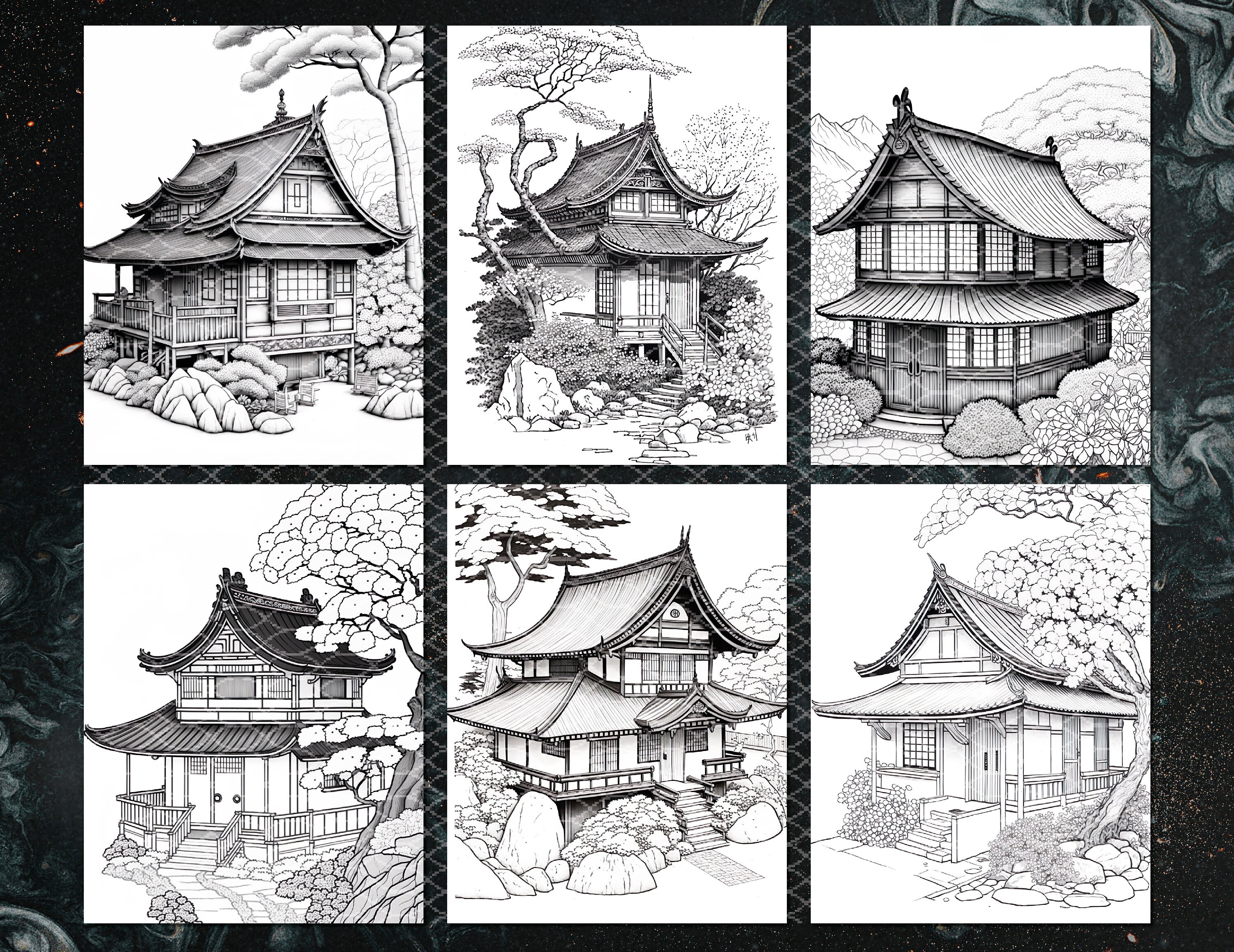 Japanese House Coloring Pages Printable Art for Zen Coloring
