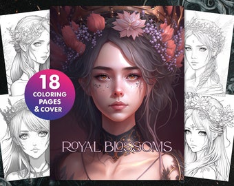 Enchanted Princess Anime Coloring Book for Adults & Kids, 18 Pages Magical and Mystical Girls Coloring Pages PDF, Printable Digital Download