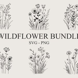 Wildflower Bundle Svg, Flower Meadow Svg, Flower Border SVG, Minimalist Flower Bouquet, Wildflower Clipart