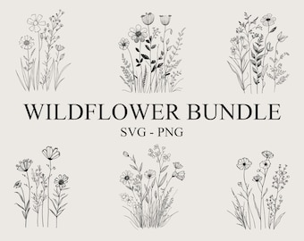 Wildflower Bundle Svg, Flower Meadow Svg, Flower Border SVG, Minimalist Flower Bouquet, Wildflower Clipart