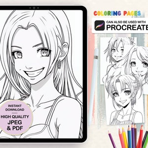 Anime Coloring Pages for Adults PDF, Coloring Pages JPEG, Coloring Sheets, Coloring Book for Kids, Printable Coloring Books,Digital Download