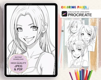 Anime Kleurplaten voor volwassenen PDF, Kleurplaten JPEG, Kleurplaten, Kleurboek voor kinderen, Afdrukbare kleurboeken, Digitale download
