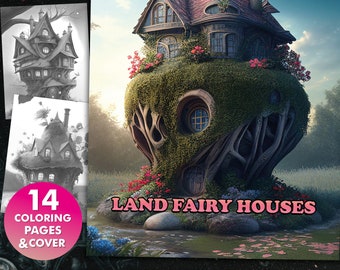 14 Enchanting Land Fairy House - Livre de coloriage Un voyage magique à travers des maisons fantastiques dans la nature | Coloriages à imprimer pour adultes/enfants