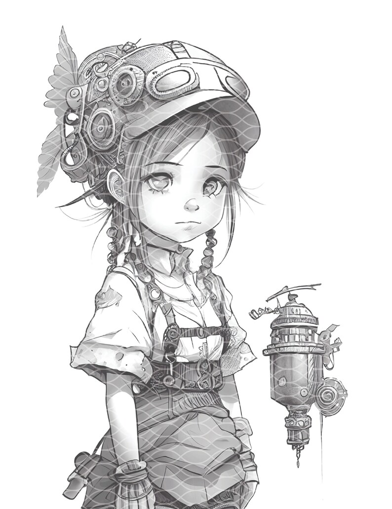 Printable Steampunk Girl Coloring Pages for Adults and Kids, Vintage ...