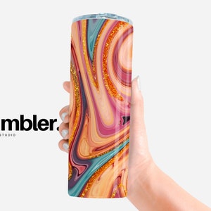 20 oz Skinny Tumbler Design Sublimation PNG, Colorful, Gold, Pink, Rainbow Marble Tumbler Wrap, Tumbler Designs for Woman & Kids