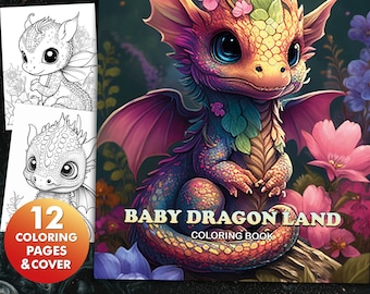 Libro para colorear de dragones bebés mágicos - Páginas para colorear imprimibles para niños y adultos - Libro para colorear de fantasía de 12 páginas - Descarga digital para colorear