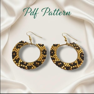 Leopard Beaded Hoop Earrings Pattern: Brick Stitch PDF