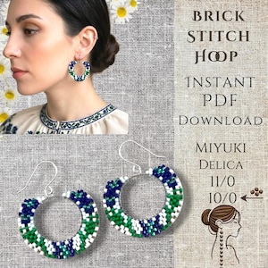 Folk Beaded Flower Beaded Hoop Earring Patterns - Instant Download
