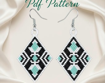 Brick Stitch Earrings PDF Pattern, Rhombus Miyuki Delica Diamond Shaped Beaded Pattern