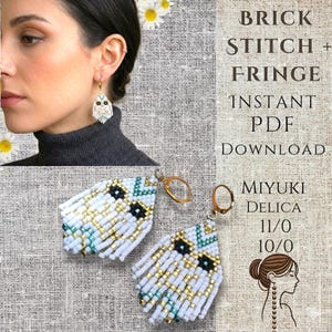 Eule Perlen Fransen Ohrring Muster - Brick Stich Instant Download