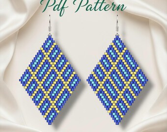 Brick Stitch Earrings PDF Pattern, Rhombus Miyuki Delica Diamond Shaped Beaded Pattern, Instant Download